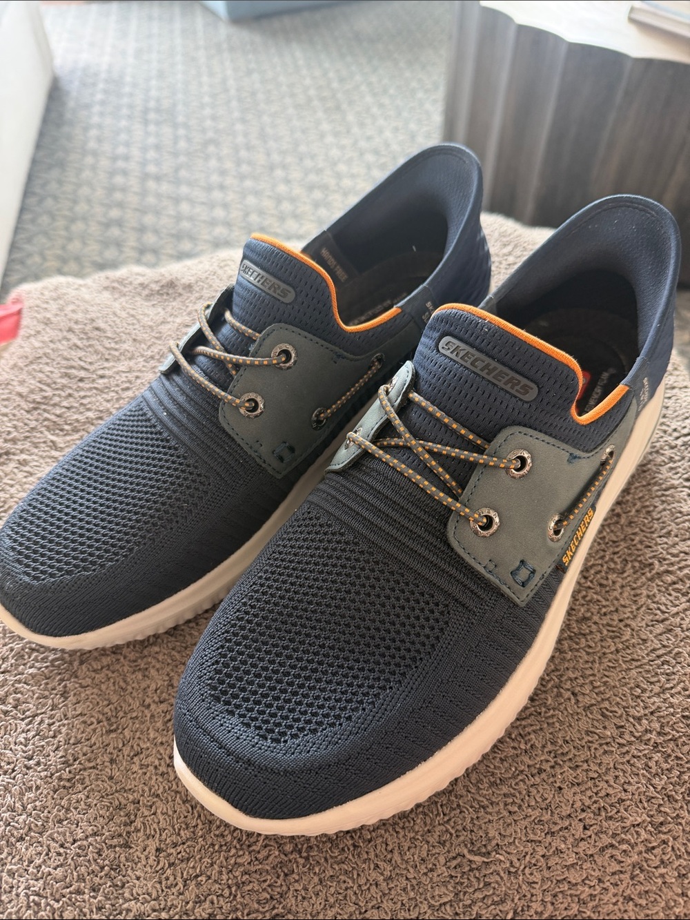 Skechers Men’s Navy and Orange Boat Shoe Sneakers